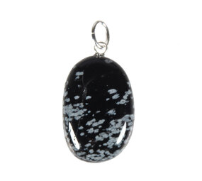 Obsidiaan (sneeuwvlok) hanger ovaal met zilveren oogje Obsidiaan (sneeuwvlok) hanger ovaal met zilveren oogje