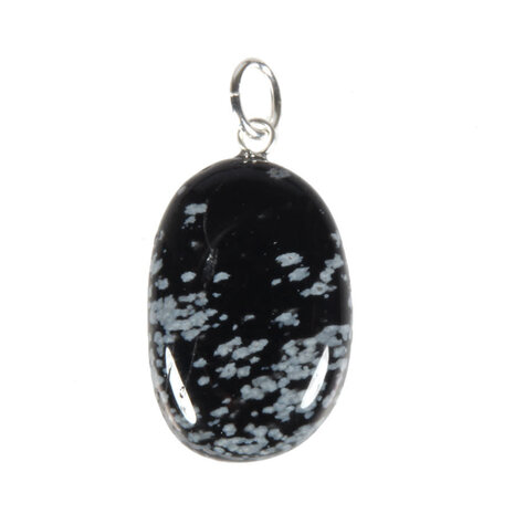 Obsidiaan (sneeuwvlok) hanger ovaal met zilveren oogje Obsidiaan (sneeuwvlok) hanger ovaal met zilveren oogje