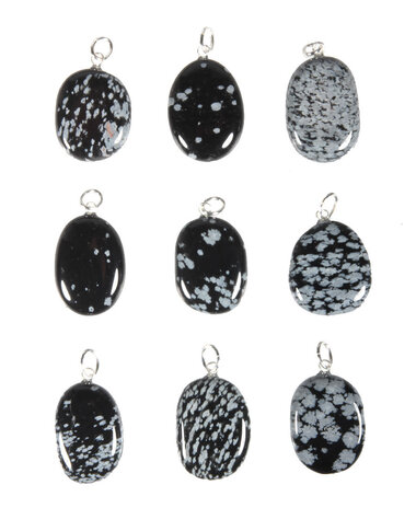 Obsidiaan (sneeuwvlok) hanger ovaal met zilveren oogje Obsidiaan (sneeuwvlok) hanger ovaal met zilveren oogje