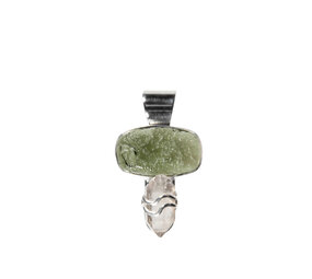 Zilveren hanger moldaviet en Herkimer diamant kristal | ruw 1,8 x 1,1 cm