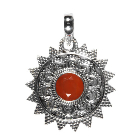 Zilveren hanger carneool | rond facet zon Zilveren hanger carneool | rond facet zon