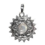 Zilveren hanger maansteen (regenboog) | rond facet zon