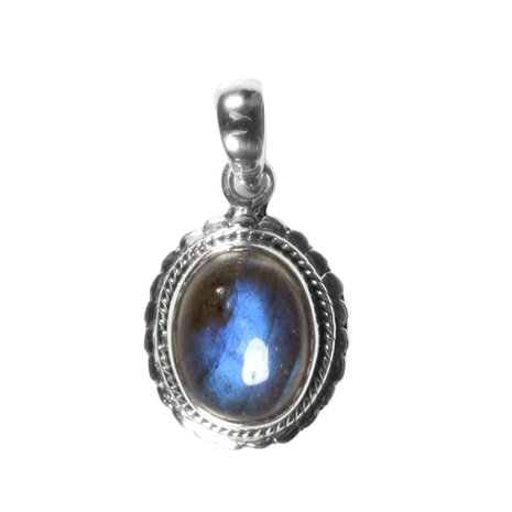 Zilveren hanger labradoriet ovaal bewerkte rand Zilveren hanger labradoriet ovaal bewerkte rand