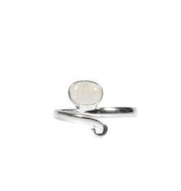 Zilveren ring maansteen (regenboog) maat 17 1/2 | ovaal krul 8 x 6 mm