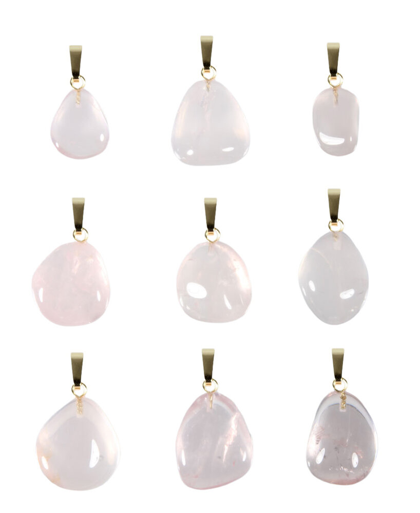 Rozenkwarts hanger met 14k gouden oogje Rozenkwarts hanger met 14k gouden oogje