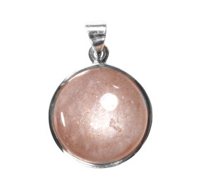 Zilveren hanger maansteen (roze) | rond 2 cm Zilveren hanger maansteen (roze) | rond 2 cm