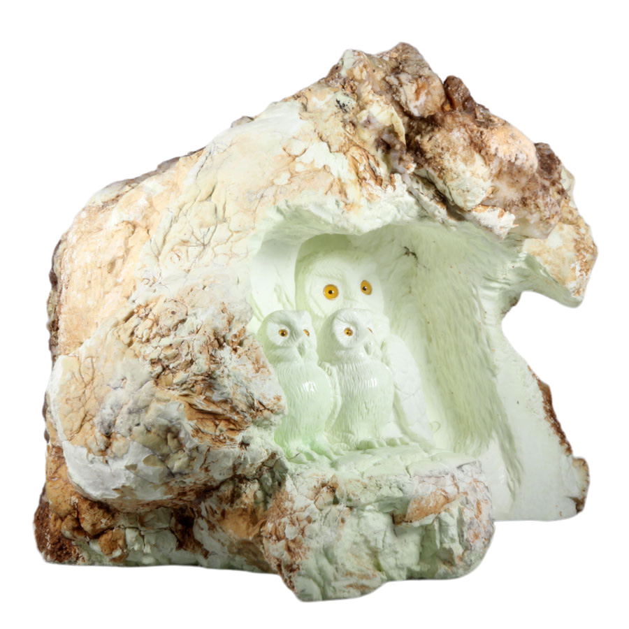 Chrysopraas (citroen) uilen half gepolijst 27 x 23 x 26 cm | 13530 gram