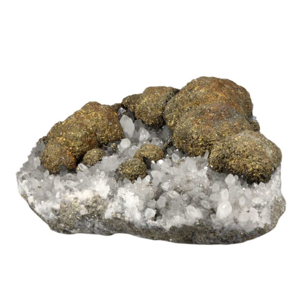 Bergkristal cluster met ruwe pyriet bollen 31 x 23 x 15 cm | 13940 gram Bergkristal cluster met ruwe pyriet bollen 31 x 23 x 15 cm | 13940 gram