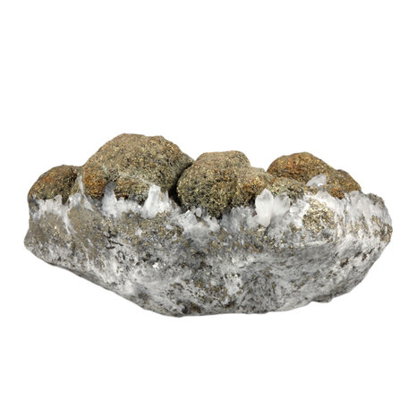 Bergkristal cluster met ruwe pyriet bollen 31 x 23 x 15 cm | 13940 gram Bergkristal cluster met ruwe pyriet bollen 31 x 23 x 15 cm | 13940 gram