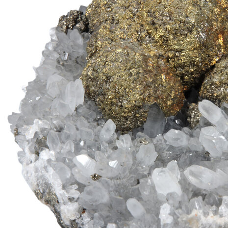 Bergkristal cluster met ruwe pyriet bollen 31 x 23 x 15 cm | 13940 gram Bergkristal cluster met ruwe pyriet bollen 31 x 23 x 15 cm | 13940 gram