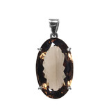 Zilveren hanger rookkwarts | ovaal facet gezet 3,2 x 1,9 cm Zilveren hanger rookkwarts | ovaal facet gezet 3,2 x 1,9 cm