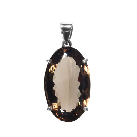 Zilveren hanger rookkwarts | ovaal facet gezet 3,2 x 1,9 cm