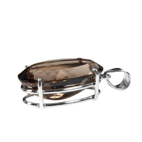 Zilveren hanger rookkwarts | ovaal facet gezet 3,2 x 1,9 cm