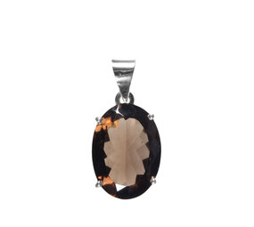 Zilveren hanger rookkwarts | ovaal facet gezet 2,2 x 1,6 cm Zilveren hanger rookkwarts | ovaal facet gezet 2,2 x 1,6 cm