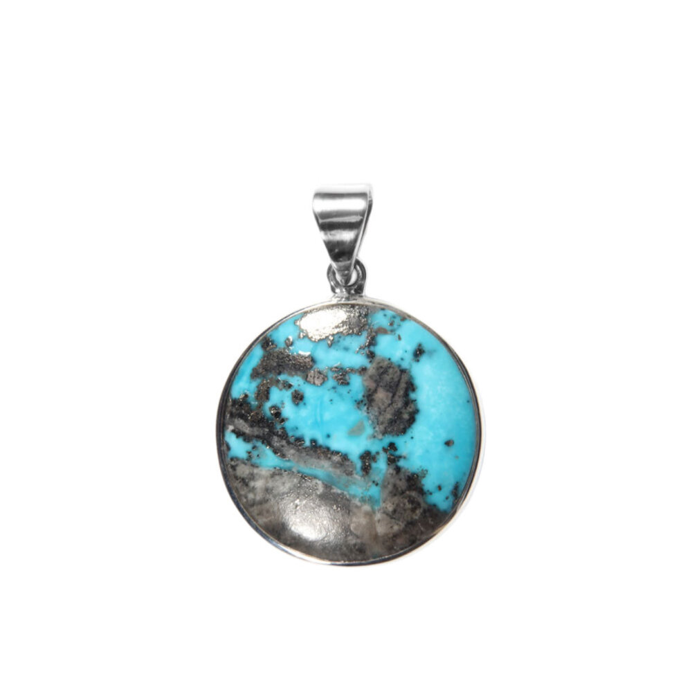 Zilveren hanger turkoois met pyriet | rond 2,3 cm