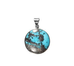 Zilveren hanger turkoois met pyriet | rond 2,3 cm