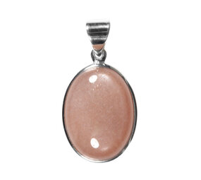 Zilveren hanger maansteen (roze) | ovaal 1,9 x 1,4 cm