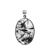 Zilveren hanger toermalijnkwarts | ovaal 3,3 x 2,3 cm