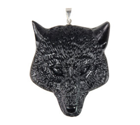 Obsidiaan (zwart) hanger wolf 4,5 x 3,6 cm