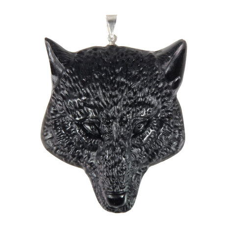 Obsidiaan (zwart) hanger wolf 4,5 x 3,6 cm