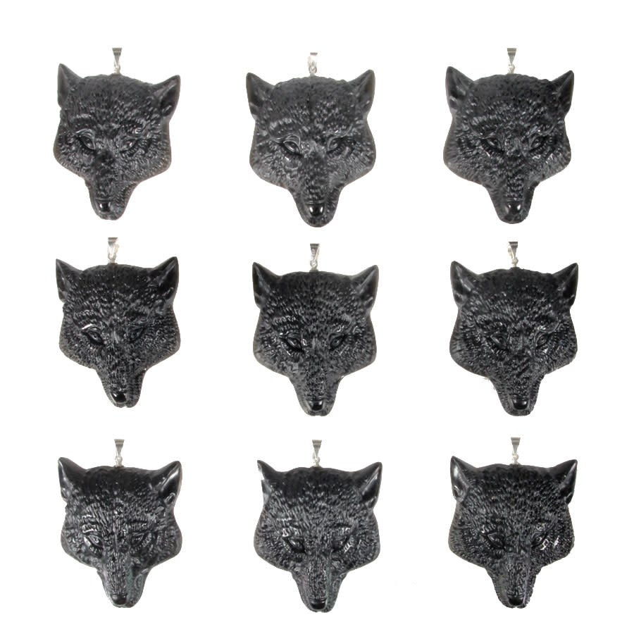 Obsidiaan (zwart) hanger wolf 4,5 x 3,6 cm