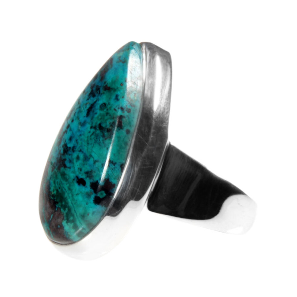 Zilveren ring chrysocolla maat 17 | druppel 2,4 x 1,3 cm Zilveren ring chrysocolla maat 17 | druppel 2,4 x 1,3 cm