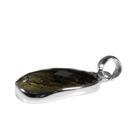 Zilveren hanger moldaviet | ovaal facet half gepolijst 2,3 x 1,5 cm Zilveren hanger moldaviet | ovaal facet half gepolijst 2,3 x 1,5 cm