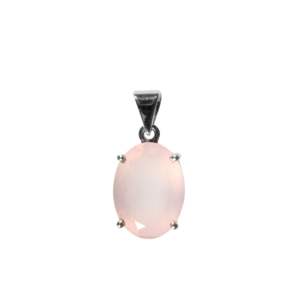 Zilveren hanger rozenkwarts | ovaal facet gezet 1,99 x 1,49 cm