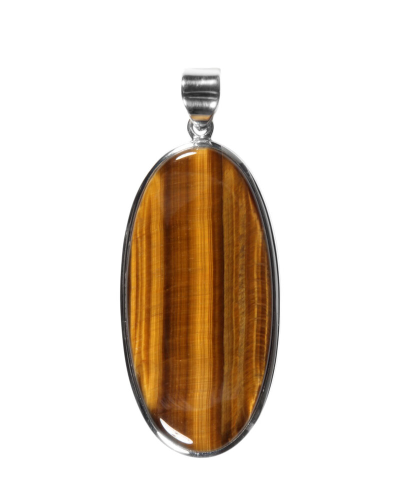 Zilveren hanger tijgeroog | ovaal 4,6 x 2,2 cm