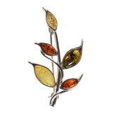 Zilveren broche barnsteen | blaadjes Zilveren broche barnsteen | blaadjes