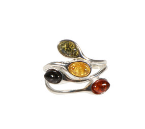 Zilveren ring barnsteen maat 19 | 4 ovale stenen Zilveren ring barnsteen maat 19 | 4 ovale stenen