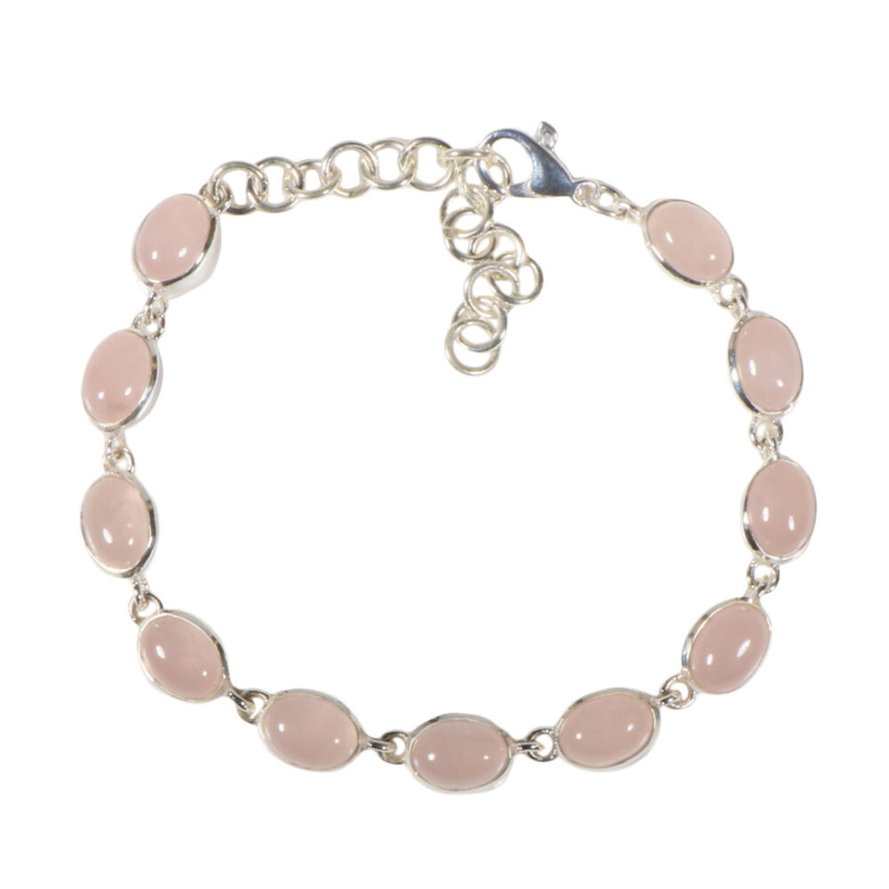 Zilveren armband rozenkwarts ovaal cabochon 8 x 6 mm Zilveren armband rozenkwarts ovaal cabochon 8 x 6 mm