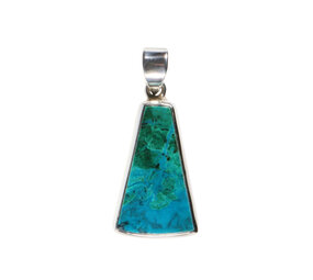 Zilveren hanger chrysocolla met malachiet | trapezium 2,4 x 1,5 cm Zilveren hanger chrysocolla met malachiet | trapezium 2,4 x 1,5 cm