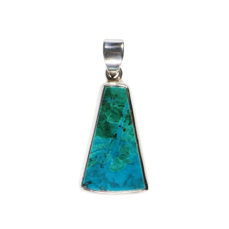 Zilveren hanger chrysocolla met malachiet | trapezium 2,4 x 1,5 cm
