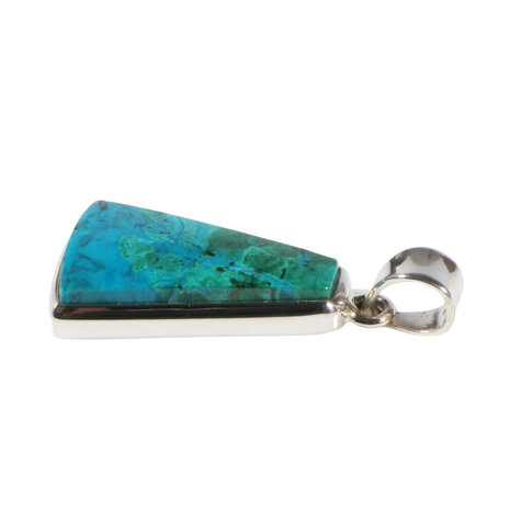 Zilveren hanger chrysocolla met malachiet | trapezium 2,4 x 1,5 cm
