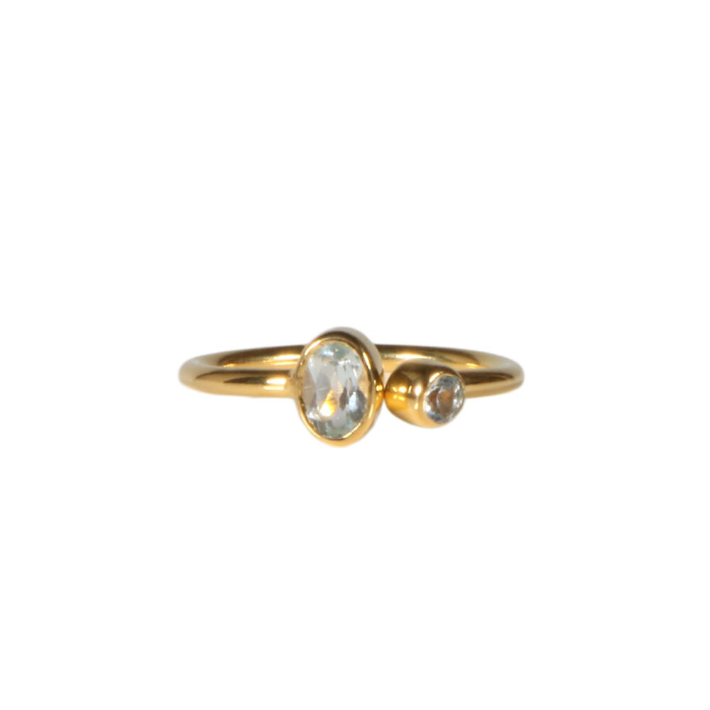 Gold filled ring topaas (blauw) maat 18 (licht verstelbaar) | 2 stenen