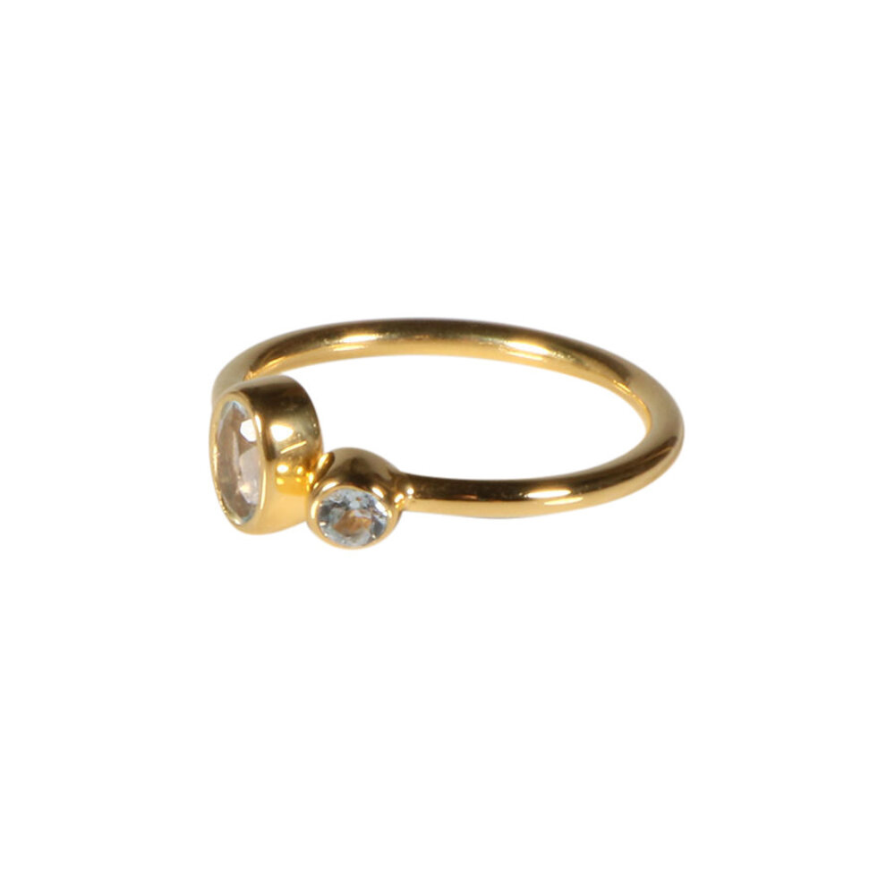 Gold filled ring topaas (blauw) maat 18 (licht verstelbaar) | 2 stenen