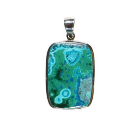 Zilveren hanger chrysocolla met malachiet | rechthoek 3,5 x 2,6 cm Zilveren hanger chrysocolla met malachiet | rechthoek 3,5 x 2,6 cm