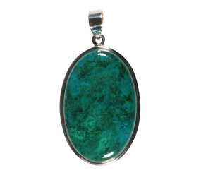 Zilveren hanger chrysocolla met malachiet | ovaal 4,4 x 2,9 cm Zilveren hanger chrysocolla met malachiet | ovaal 4,4 x 2,9 cm