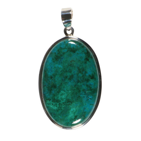 Zilveren hanger chrysocolla met malachiet | ovaal 4,4 x 2,9 cm