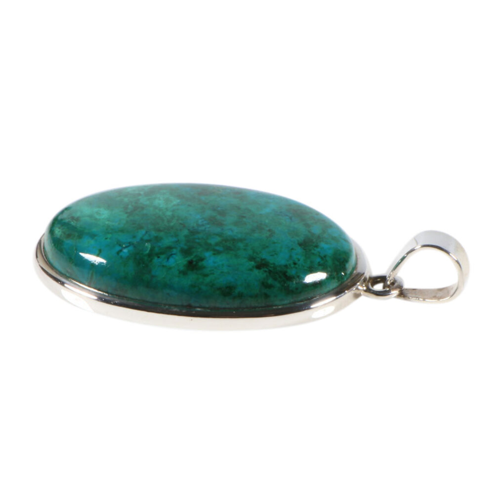 Zilveren hanger chrysocolla met malachiet | ovaal 4,4 x 2,9 cm
