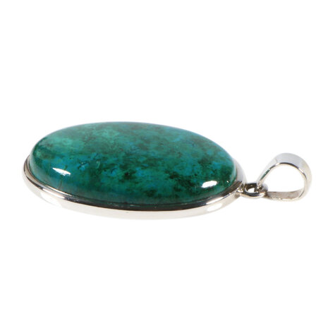 Zilveren hanger chrysocolla met malachiet | ovaal 4,4 x 2,9 cm