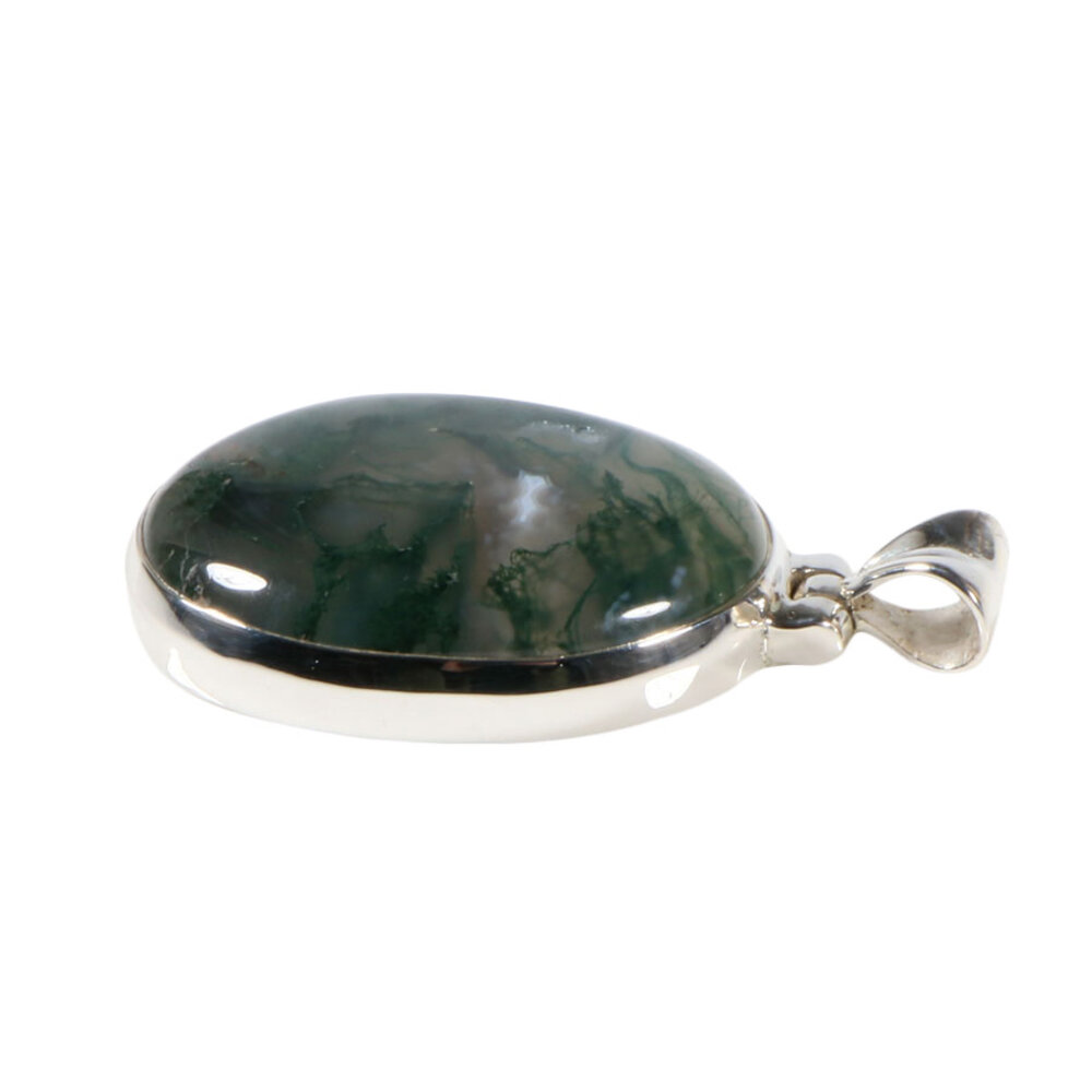 Zilveren hanger mosagaat | ovaal 2,5 x 1,9 cm