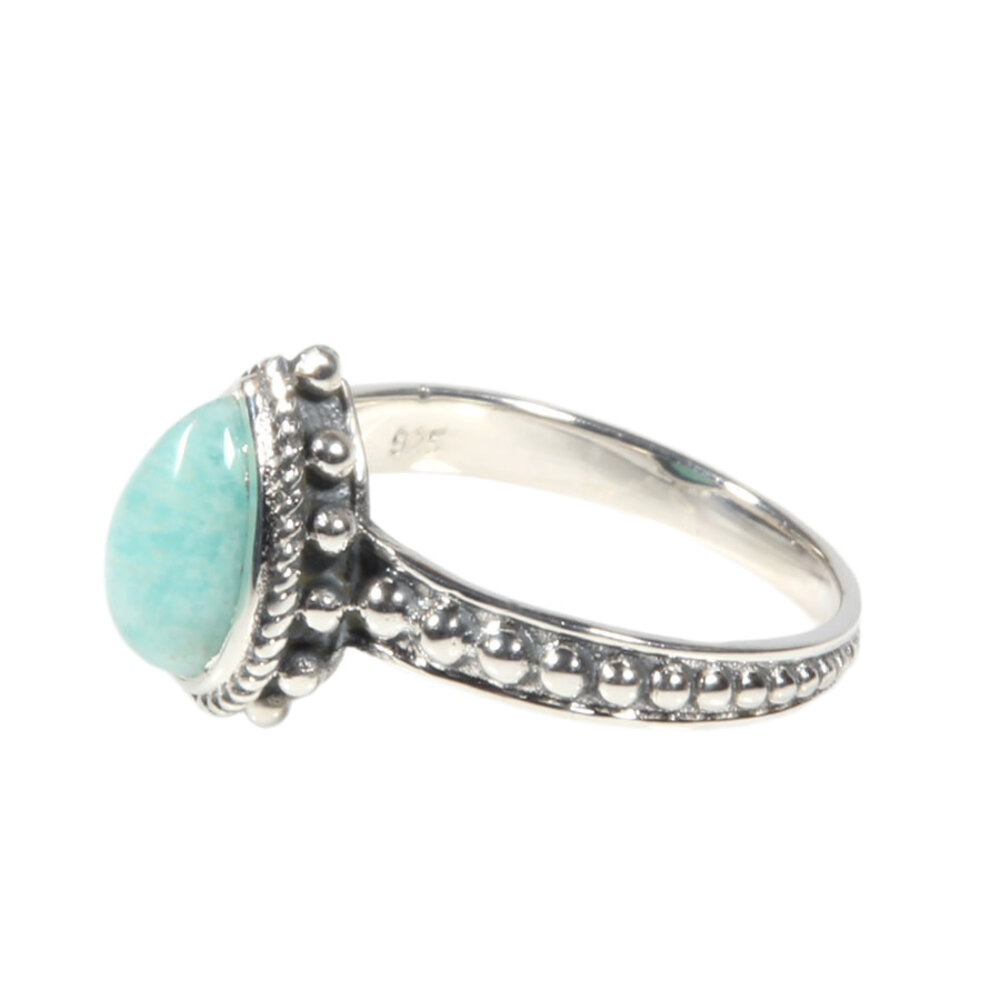 Zilveren ring amazoniet maat 16 | druppel bewerkte rand Zilveren ring amazoniet maat 16 | druppel bewerkte rand