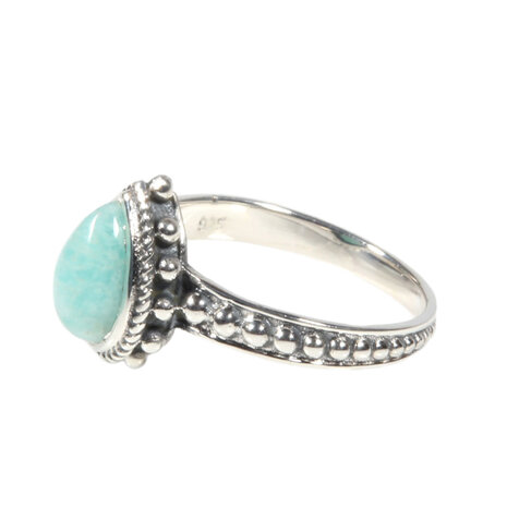 Zilveren ring amazoniet maat 16 | druppel bewerkte rand Zilveren ring amazoniet maat 16 | druppel bewerkte rand