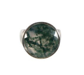 Zilveren ring mosagaat maat 19 1/2 | rond facet 1,9 cm Zilveren ring mosagaat maat 19 1/2 | rond facet 1,9 cm