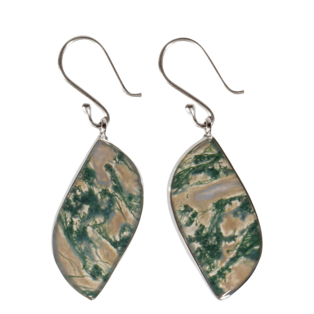 Zilveren oorbellen mosagaat | wave 3,1 x 1,6 cm Zilveren oorbellen mosagaat | wave 3,1 x 1,6 cm