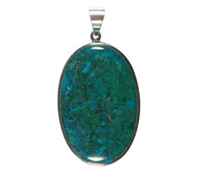 Zilveren hanger chrysocolla met malachiet | ovaal 5 x 3,4 cm Zilveren hanger chrysocolla met malachiet | ovaal 5 x 3,4 cm