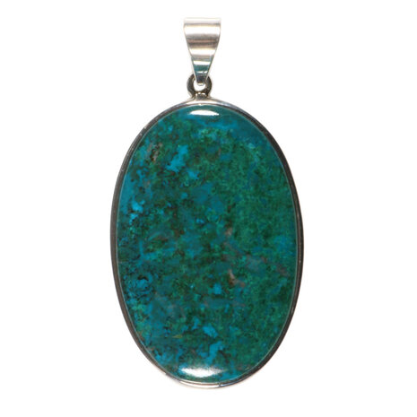 Zilveren hanger chrysocolla met malachiet | ovaal 5 x 3,4 cm