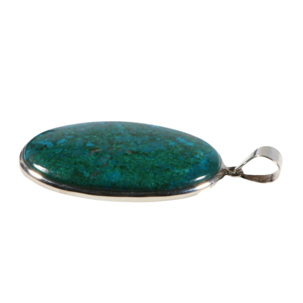Zilveren hanger chrysocolla met malachiet | ovaal 5 x 3,4 cm